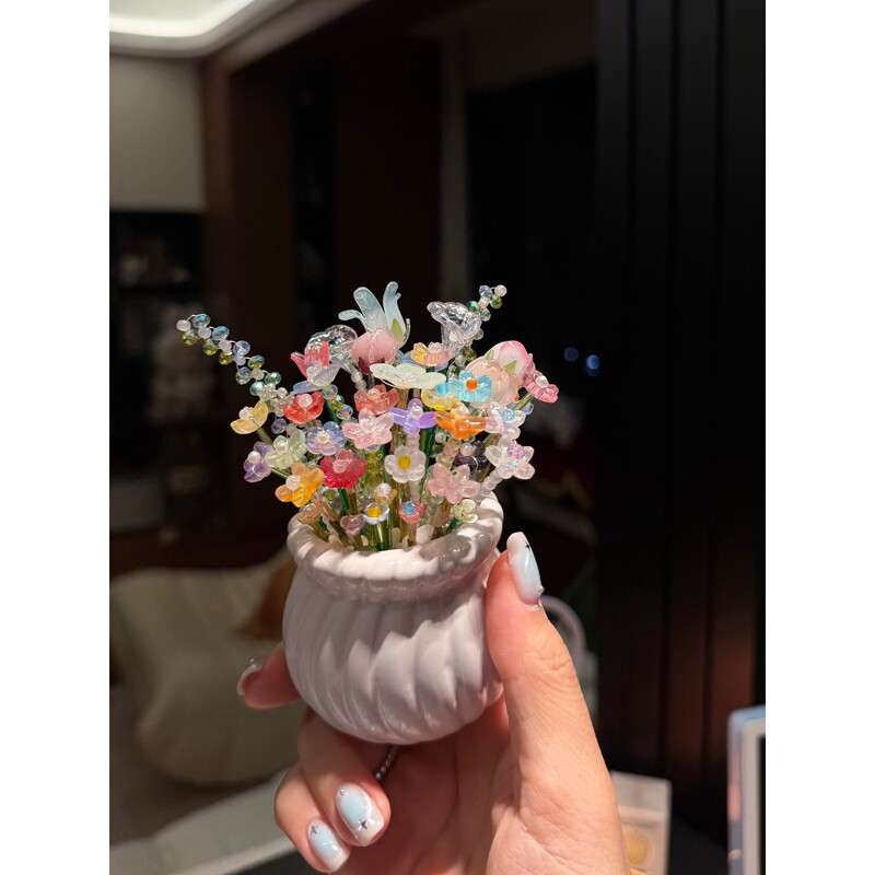 手工串珠迷你小花束盆栽diy材料包治愈系桌面摆件送朋友闺蜜礼物