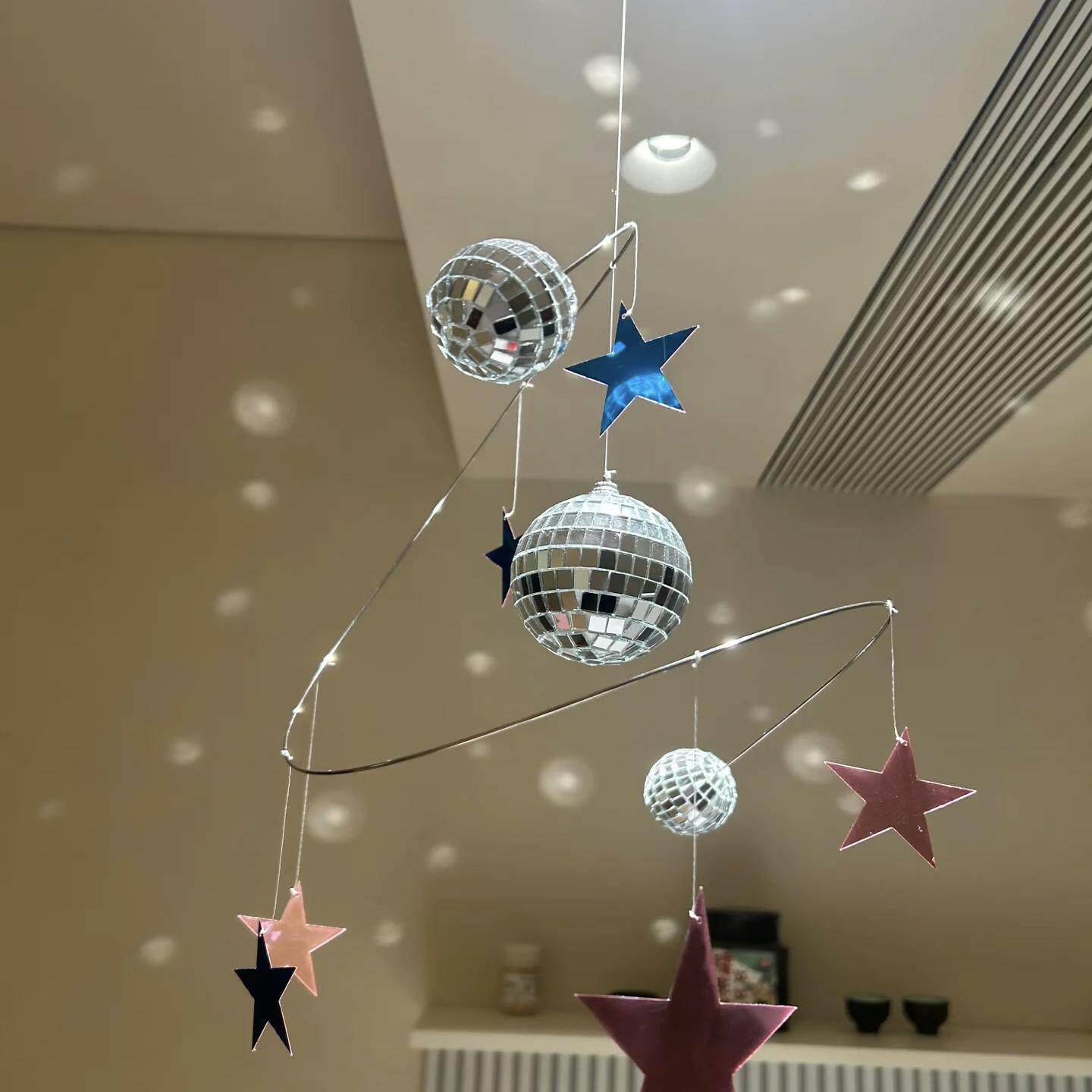 星星夜空反光挂饰手工DIY阳光捕手迪斯科灯球星球旋转平衡吊饰