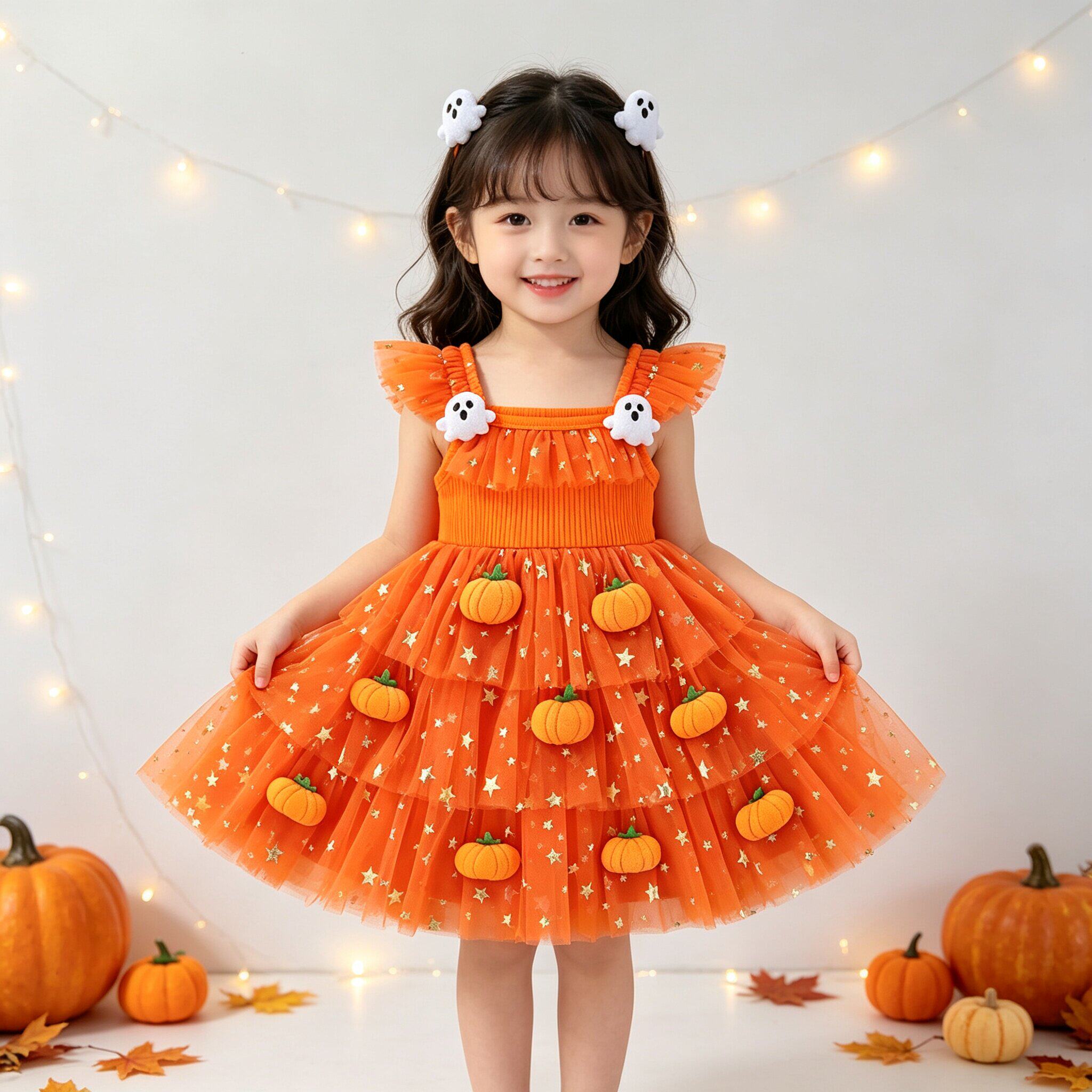 万圣节儿童服装中小女童宝宝cos幽灵南瓜公主裙Halloween装扮礼服