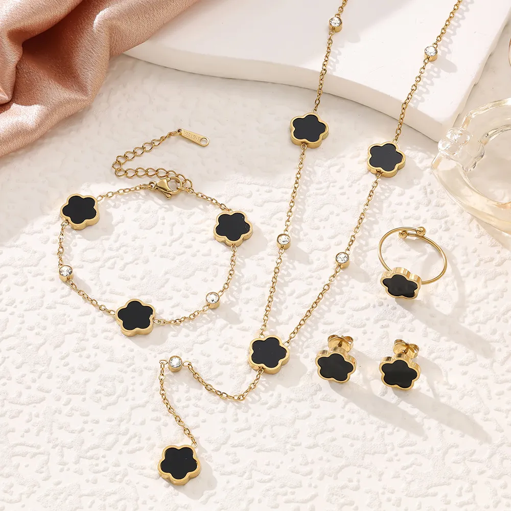 轻奢镶钻五叶花朵流苏项链手链耳钉戒指女士18K金不锈钢首饰套装,饰品/流行首饰/时尚饰品新,组合套装,淘宝优惠券,粉丝福利购,淘宝优惠卷