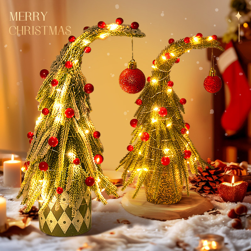 速发圣发树桌面摆件诞光圣诞节装景品小型灯新款迷你场饰布置拍摄