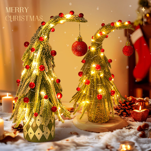 速发圣发树桌面摆件诞光圣诞节装景品小型灯新款迷你场饰布置拍摄