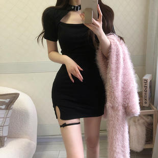 速发黑色甜酷显身材性感蹦迪短款连衣裙春辣小众又甜又夏包臀紧身