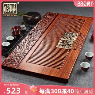 速发刚果花梨具整块茶盘实木排水茶海台夫茶木红木超大号茶功
