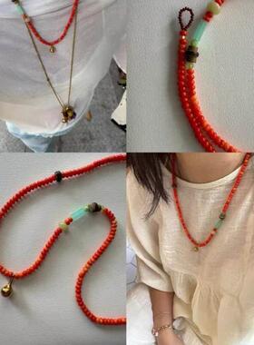 新中式国风「一挂杏红」中式杏红色水墨感亮色百搭原创饰品项炼