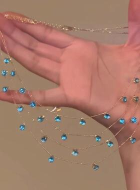 「蓝宝晨星」超闪蓝色锆石多层叠戴项炼精致轻奢小众高颜值锁骨炼
