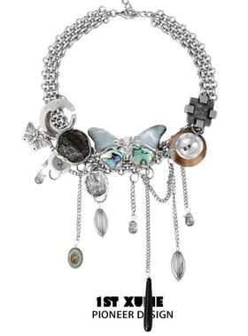 蝴蝶覆古纽扣项炼高级感重工原创小众设计2025新款锁骨炼