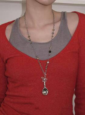 浪漫早餐/设计感金色花朵勺子浮雕串珠长款项链毛衣链