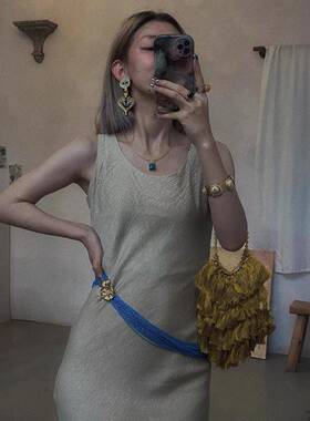 博主搭配腰炼华丽覆古宫廷感中古风夸张多层串珠花朵项炼