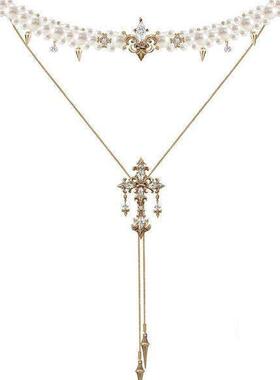 原创设计怀旧系列法式宫廷鸢尾花项链轻奢珍珠多层毛衣链