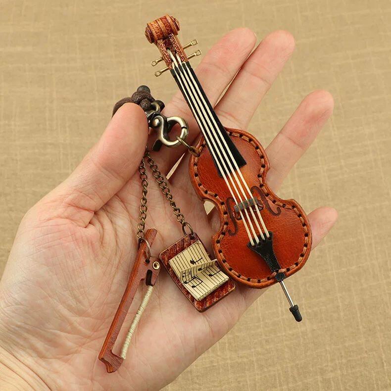 精美大小提琴低音提琴包包挂件牛皮手工皮具迷你真皮乐器包挂装饰