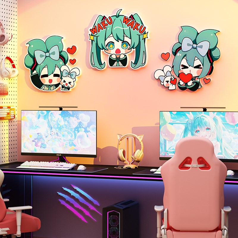 速发初音装来未饰房改布置网吧电竞间造电脑背景墙面挂画二次元贴