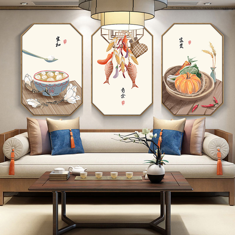 速发新中式禅意客厅装饰画八边形挂画中国风茶室水墨画书房玄关壁