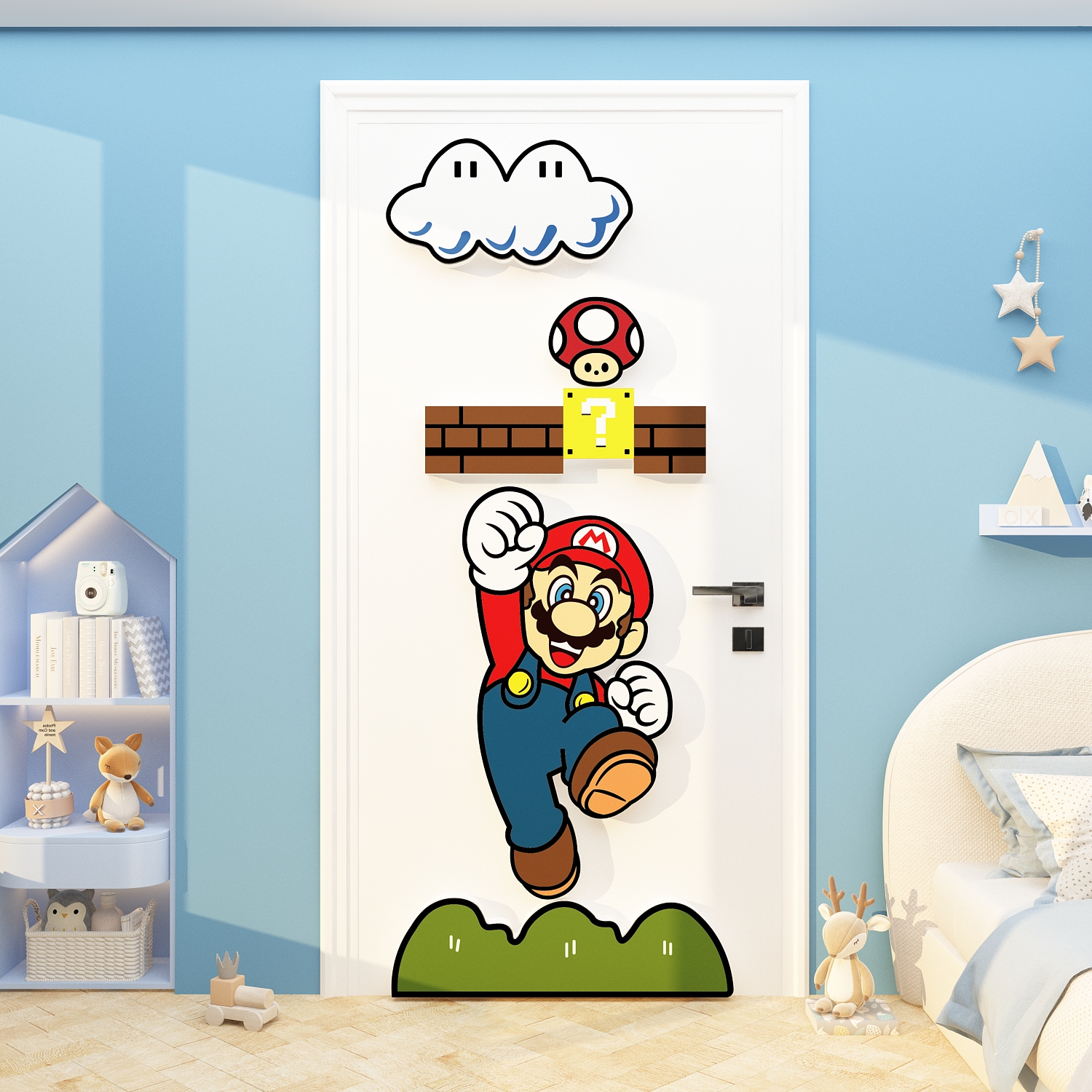 速发马里奥儿童卧间布置男孩床头背景改造房室门装墙面上饰品贴纸