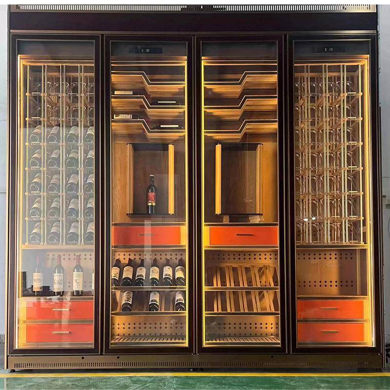 轻奢SAL不锈钢金恒酒温柜酒窖别墅地下室红酒柜酒架子属玻红璃展