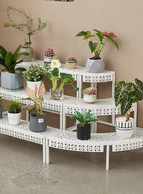 室内铁花架JMF置物架阳台艺梯落地式多阶层户庭院多外肉白色花盆