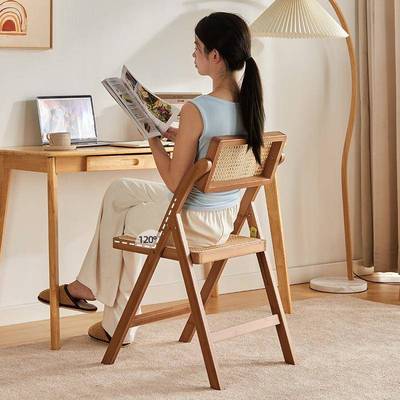 藤编叠餐靠背椅简约民椅宿实木折家用客BWL厅凳子休闲靠背椅餐厅