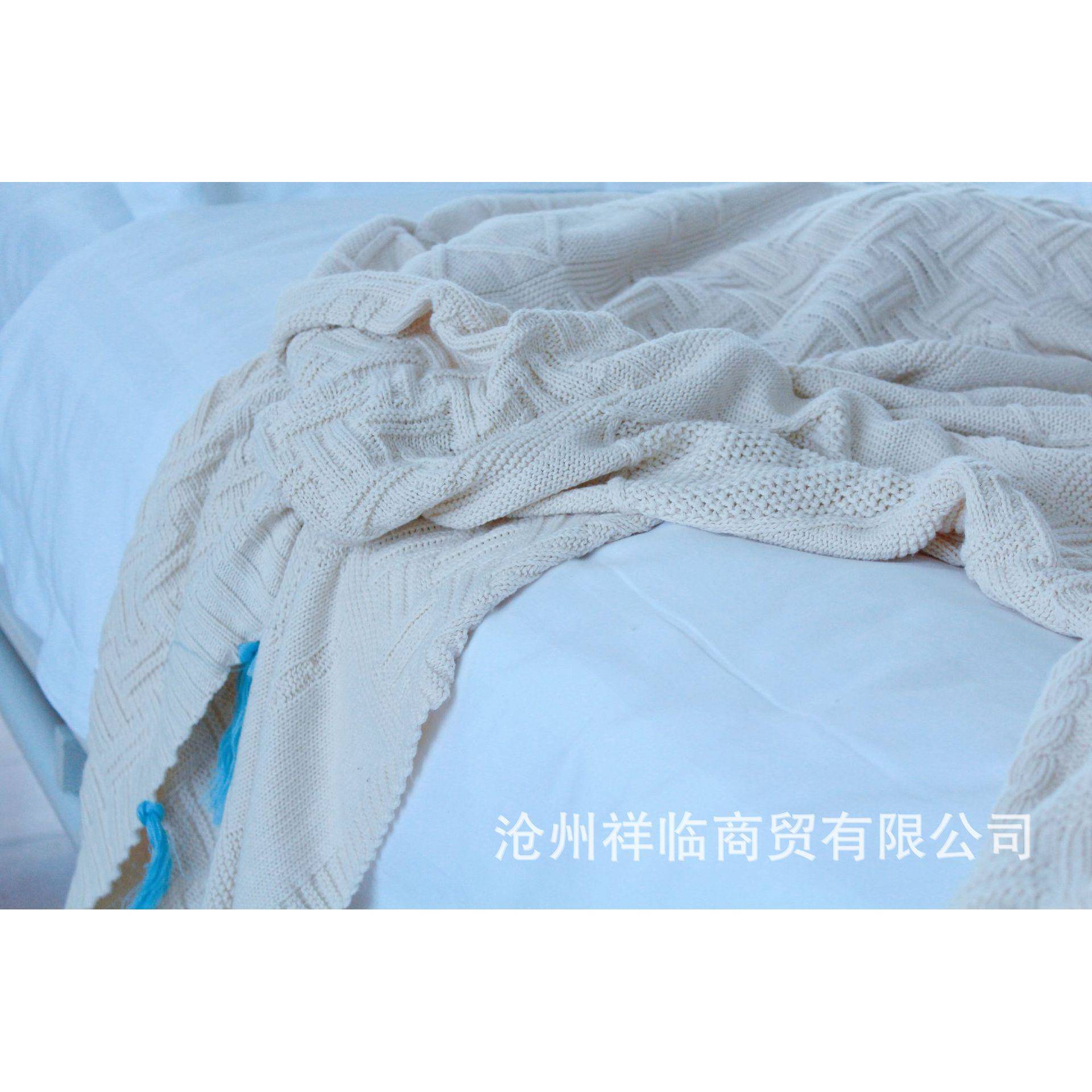 针织中国图子案毯毛毯针风织BTO毯毛线毯沙发毯流苏盖毯子