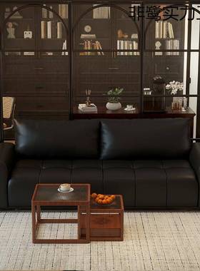 黑色皮艺沙DDI发家用客直厅意式极简轻奢古议小复户型公寓会排沙