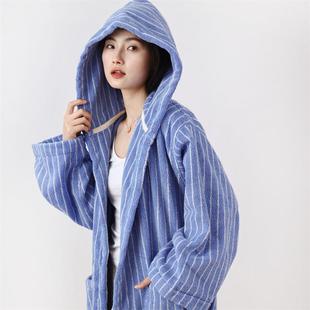 款 新款 简约时纹尚色织条菱格全棉篷UWP成人浴袍吸水斗亲子浴袍A类