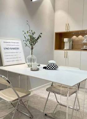 克力悬浮纯HCT白木板餐桌椅组合家实亚用小形户型现代简约长方吃