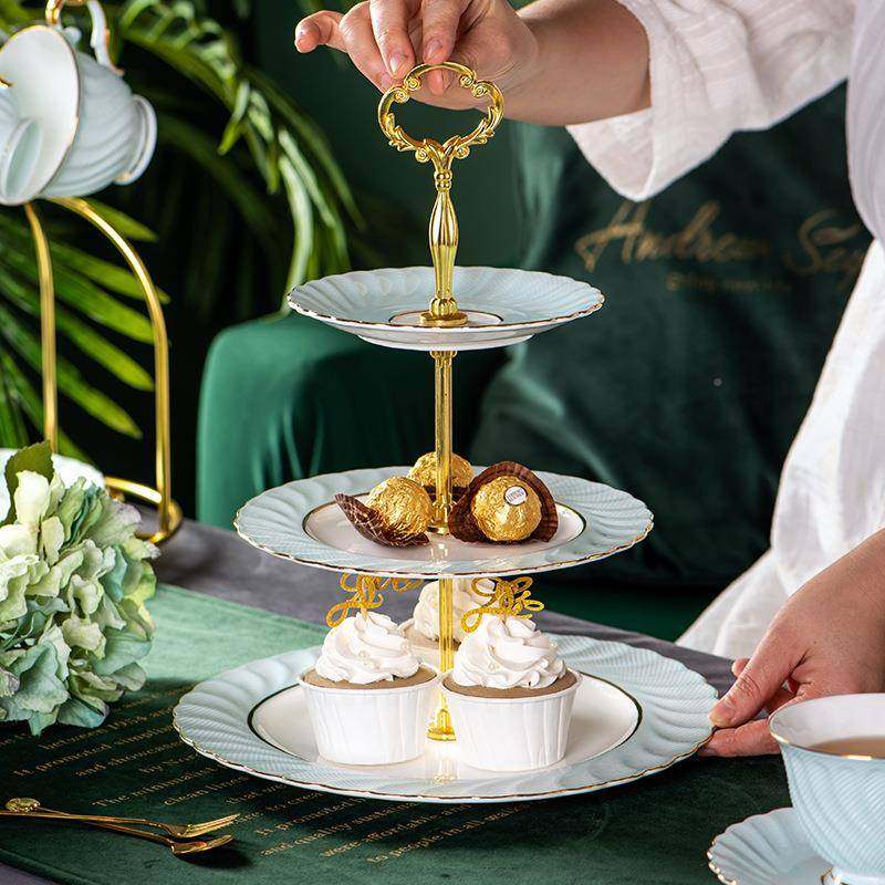 简约创意甜品台骨午茶VSB点心架下三层水果盘干串瓷果陶瓷蛋糕盘