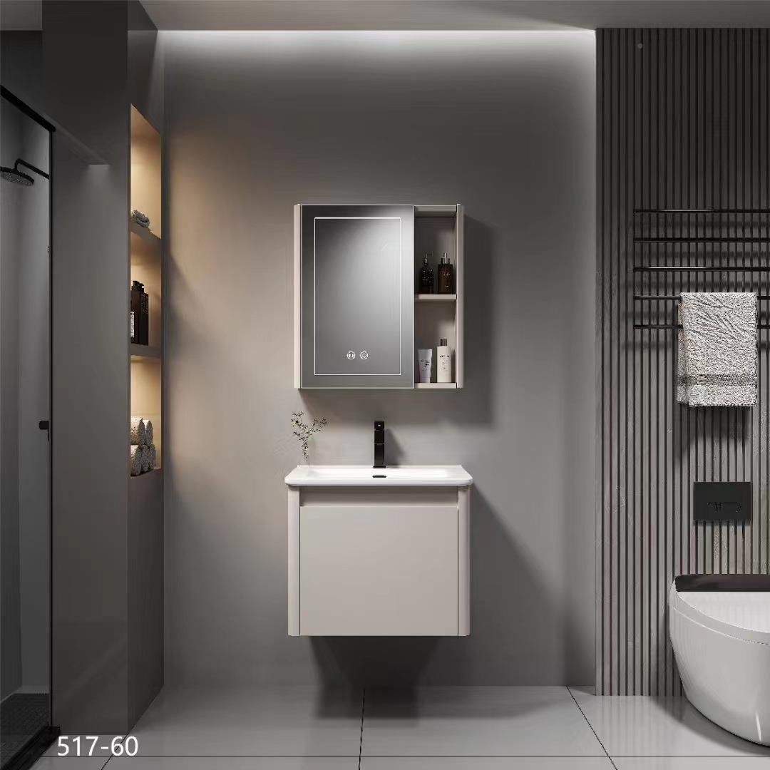 组奶油风不台锈钢浴室柜合陶瓷一生体盆卫RFG间圆角洗漱盆洗脸洗