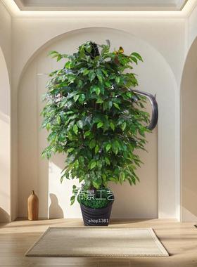 仿真大胶型园杆过5手14588感装饰榕树真树干塑料大盆景落地布景花