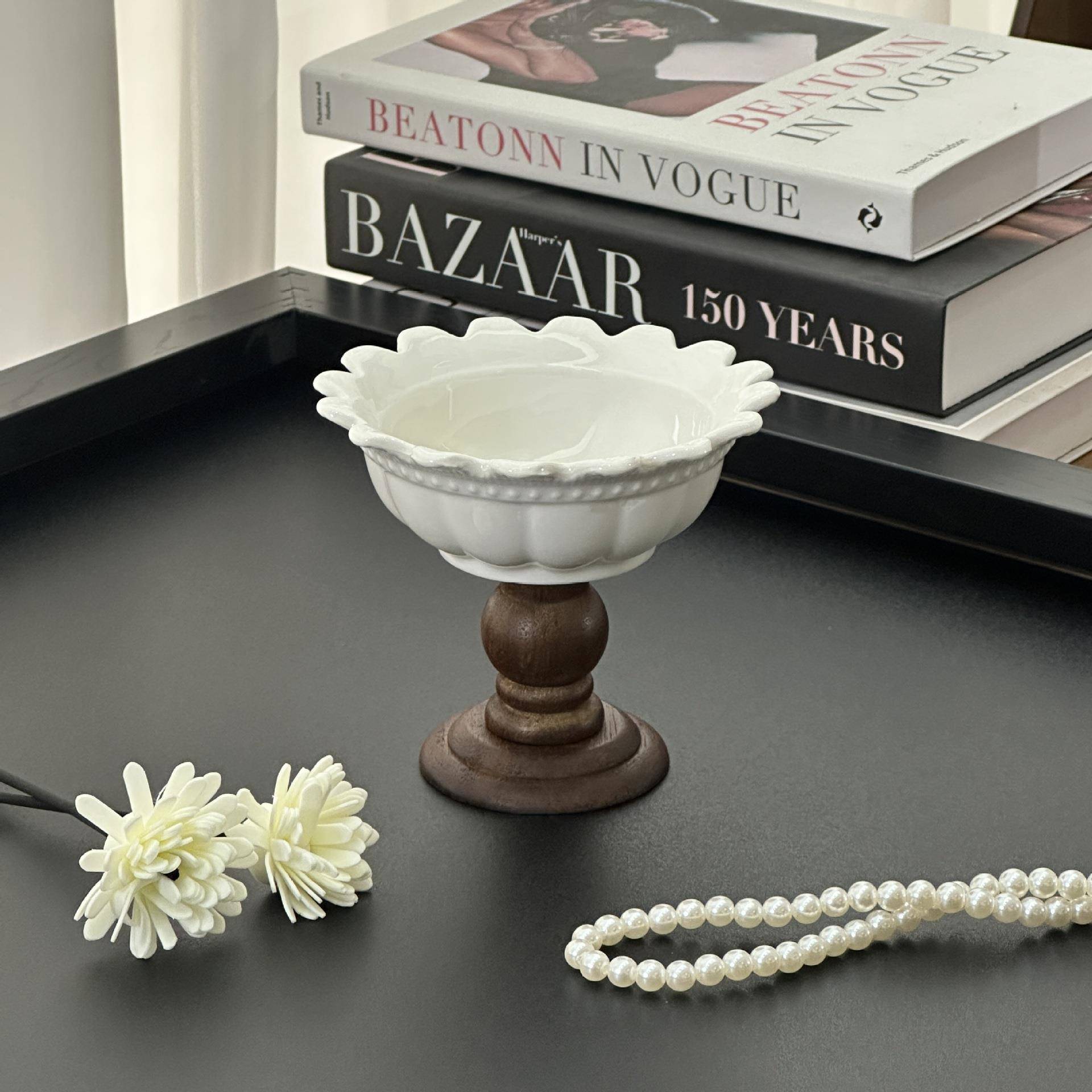 法式奶油复古花瓣边脚水果盘高颜值KQZ果盘中古风高水果家盆居摆