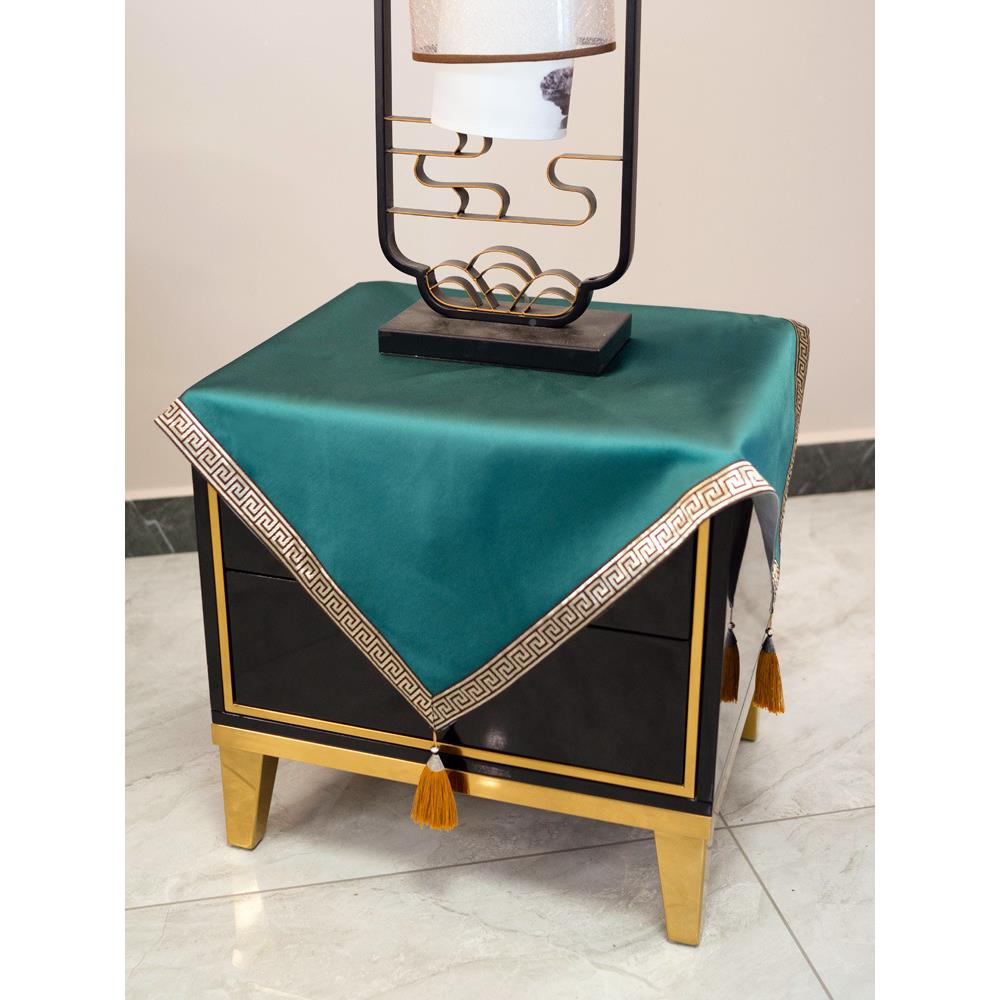 2ULJJ盖长8K新中式墨绿方桌布床头柜桌布餐布茶几台布轻奢纯色防