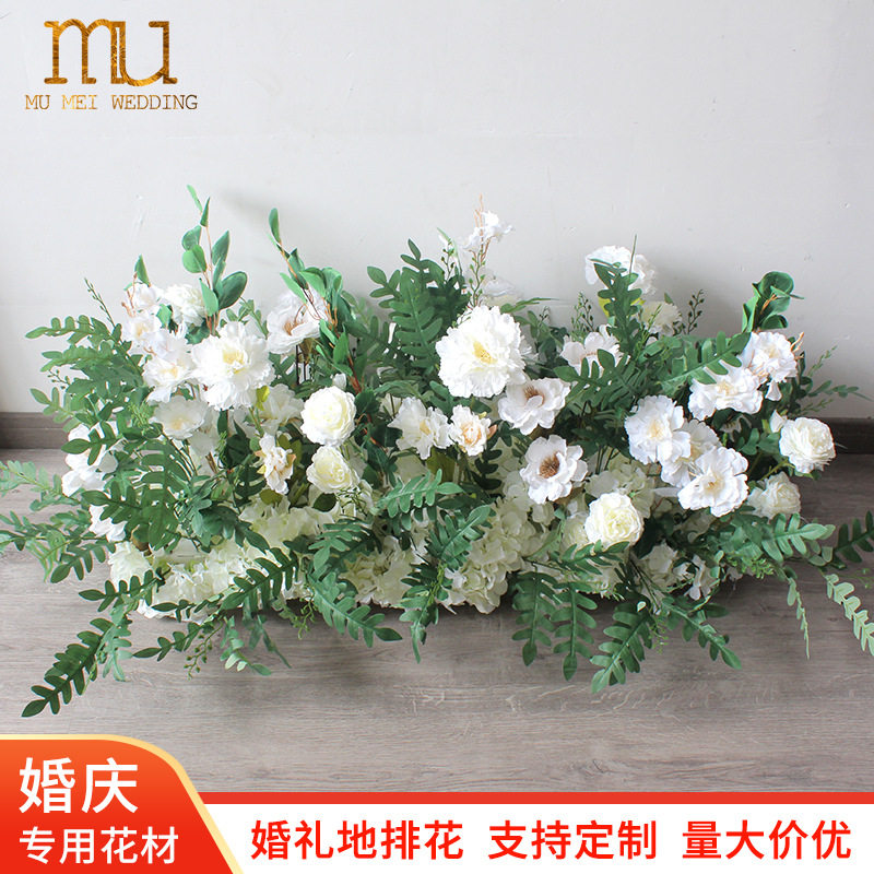 新款婚庆森系地排花仿真绢花绿植装饰尤加利花排T台路引婚礼花艺