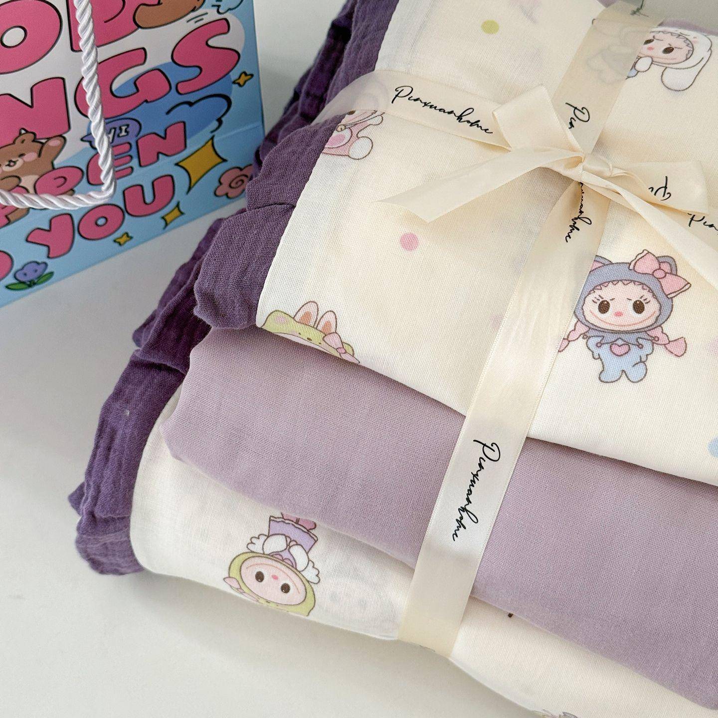 025新款全棉A类2法式花边纯棉双层纱四件清套纯棉印花新宿000000