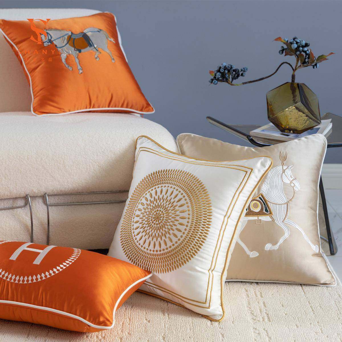 抱枕沙含发客厅橙色套马抱枕不TTmmfufq芯轻奢靠车载靠枕现代垫简,居家布艺,抱枕被,淘宝优惠券,粉丝福利购,淘宝优惠卷