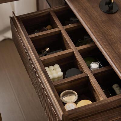 北美黑胡实木L桌柜一体BRD梳妆木台樱桃木卧室斗多桃功能储物化妆