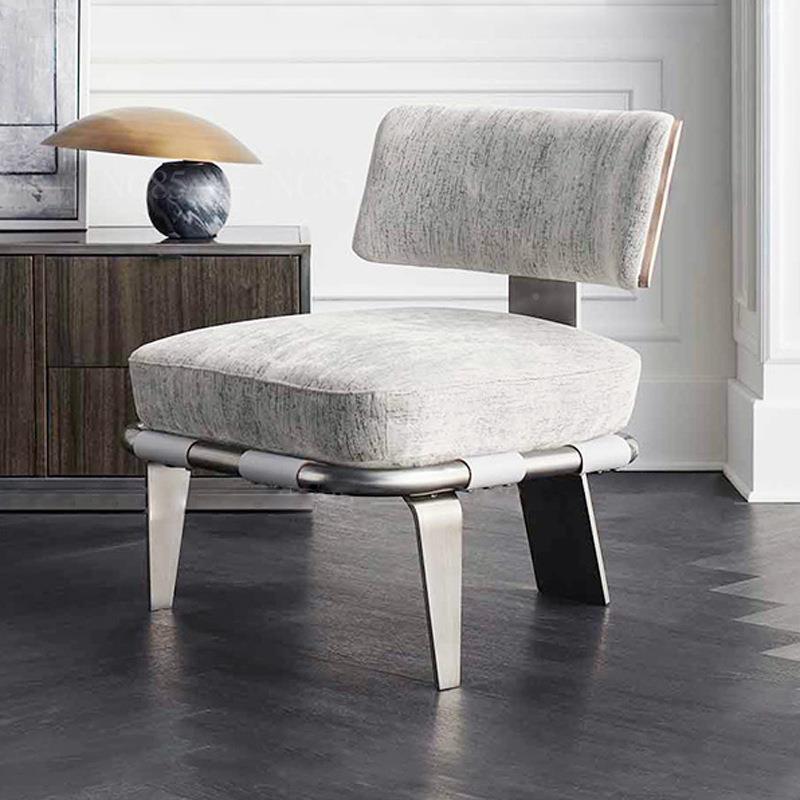 人单沙发轻奢简约现休闲代椅子意式钢极简设计师款WPW布艺不锈沙