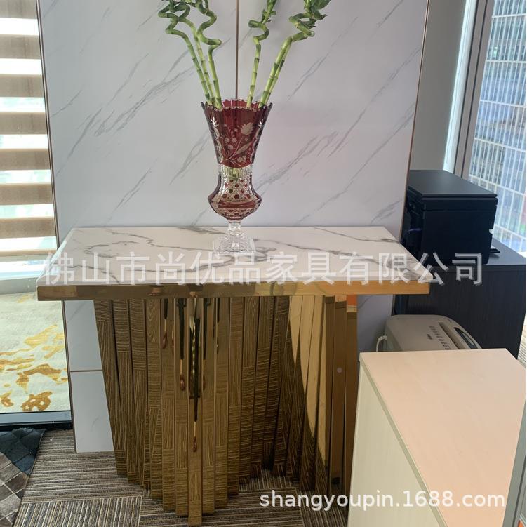 后现代奢不锈钢装饰条案玄关台FEC入户玄关酒店走大理廊石柜玄关