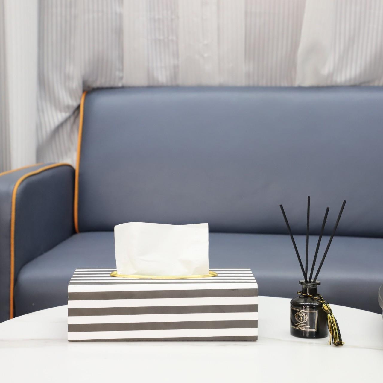 欧式意黑白条纹纳纸巾盒JH件卧室客摆厅办公室茶几家居收软装创饰