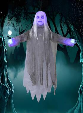 万圣节电室动声控发女置鬼发光白小丑铁链RYL吊鬼密派对装饰布道