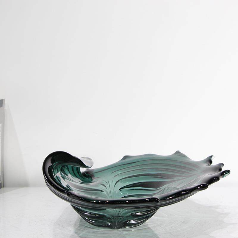 轻奢约家居贝无品牌/壳水果盘样板简玻房间吹制异形客厅摆璃件装