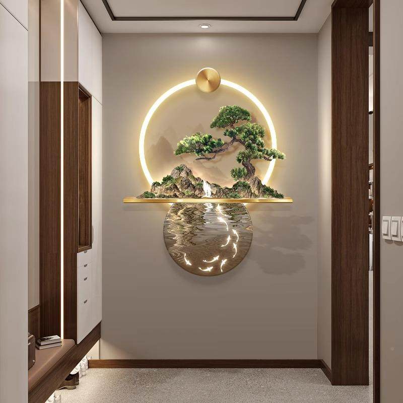 画立体流浮雕关装饰水生财新中式山水九WZL鱼玄图挂画走廊过道壁