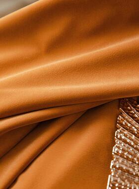 WJY厚U光G73加橙色遮丝绒窗帘布轻奢法式蕾丝白纱室帘复古卧客厅