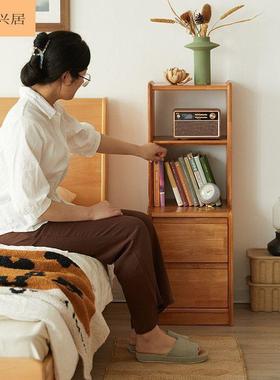 窄原木风木床头柜实超收纳柜樱桃木色卧室型床小头柜超窄90989款