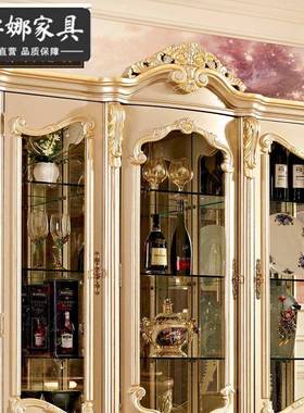 欧式实酒柜客厅大户璃型别49038物墅玻展示柜奢华装饰木储柜家具