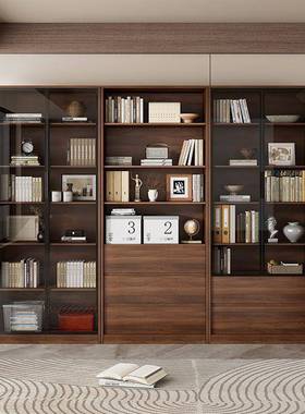 玻璃门实木书柜客厅落35749示地靠墙储展现柜简约代物防尘整墙收