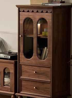 北电美黑桃木实木酒柜书柜视边柜客厅60680家用储物柜收纳柜柜胡