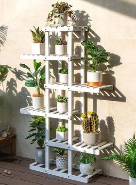 内实木花置架子物艺室多层阳台装饰客厅多肉绿AWU萝盆铁落地式
