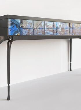 意式天然玛瑙玄关轻别墅奢家用端景台现代67583浇实心桌铸不锈钢