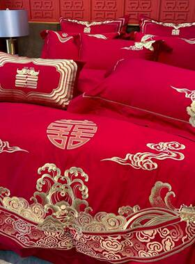新中长式龙凤婚婚被套奢华结婚四端件套高绒棉VNR红色嫁妆新纯棉