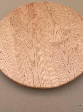 实木圆转盘TGQ桌面樱几桃木桌子茶白蜡圆木形碳化桌转盘黑色圆形