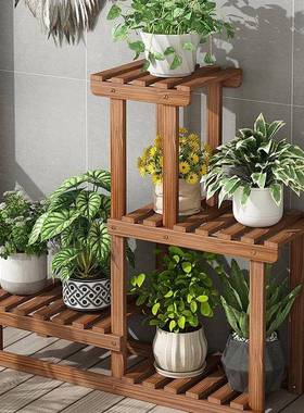 实木花多动层地式阳架台客厅可移置物架绿萝植物木HCV落马木架花